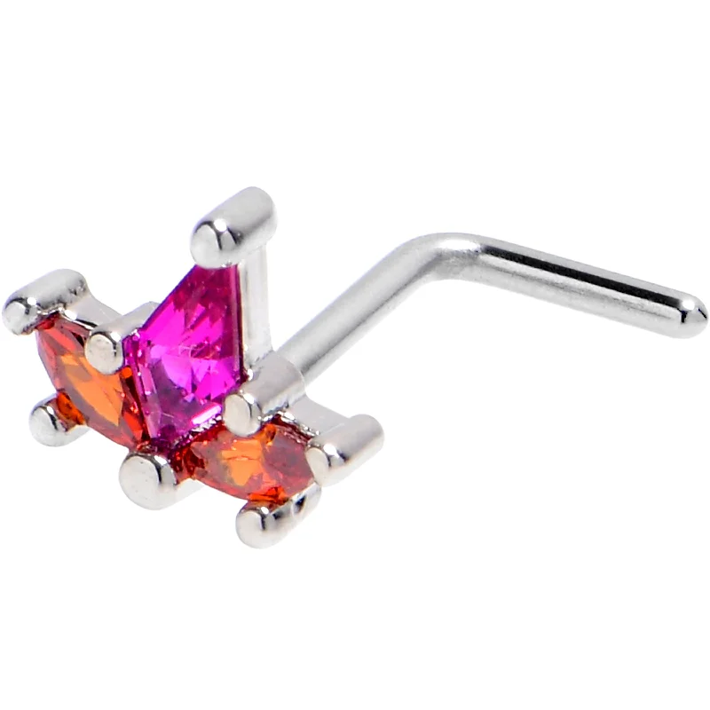 Designer Nose Rings for Unique Fashion -20 Gauge 7mm Pink Orange Gem Abstract Fire L Shape Nose Ring Designer Nose Rings for Unique Fashion -20 Gauge 7mm Pink Orange Gem Abstract Fire L Shape Nose Ring
