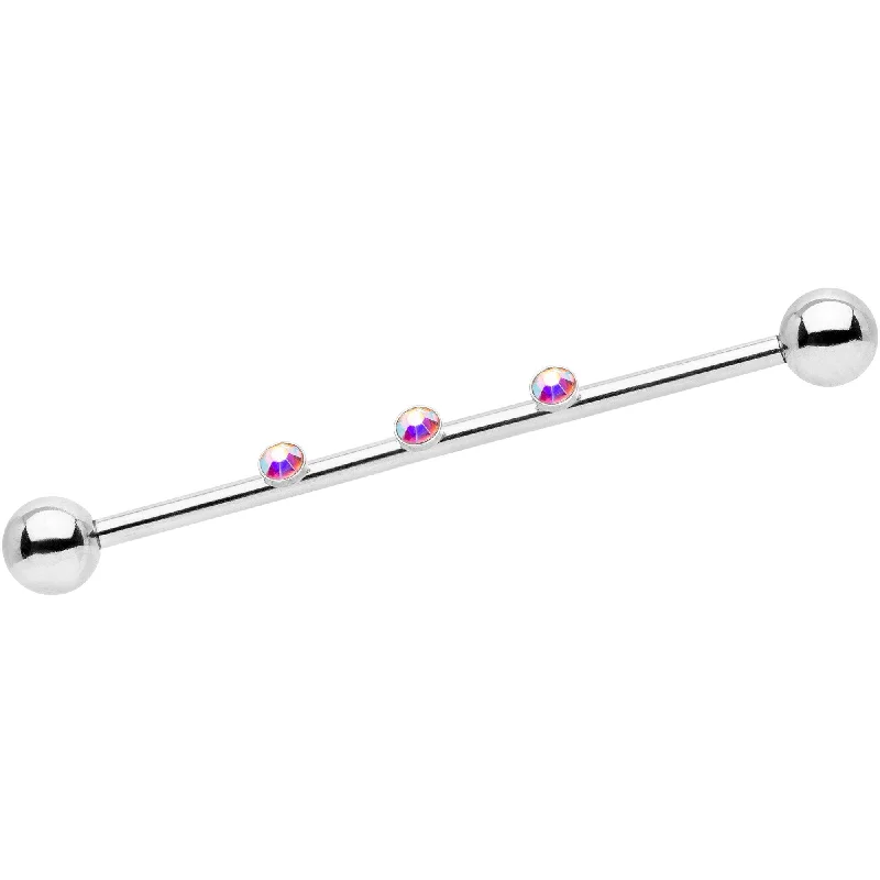 Women's Earrings – Elegant Designs for Every Personality--14 Gauge Aurora Gem Triplet Industrial Barbell 35mm