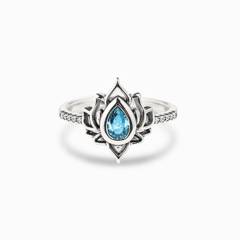 Chic Women's Rings for Fashion-Forward Looks-Buddha Stones Sterling Silver Lotus Zircon Blessing Protection Ring Chic Women's Rings for Fashion-Forward Looks-Buddha Stones Sterling Silver Lotus Zircon Blessing Protection Ring