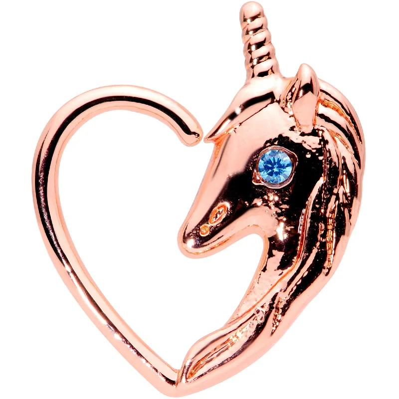 Simple Lip Rings for Minimalist Looks16 Gauge 5/16 Blue Gem Rose Gold Tone Unicorn Left Heart Closure Ring