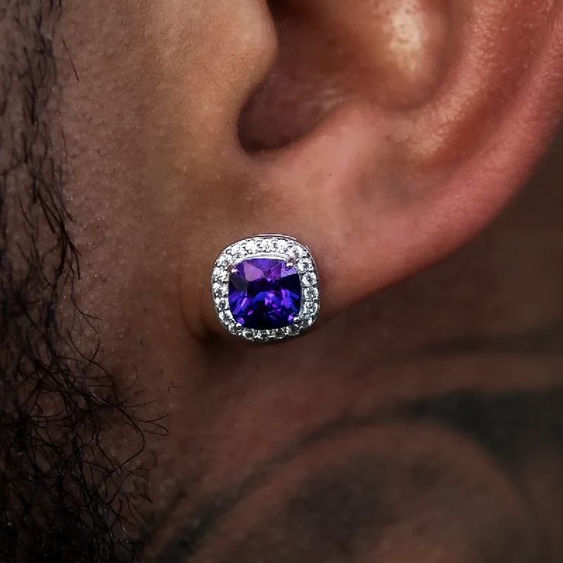 Shop Durable Men's Earrings for Everyday Wear-Purple Cushion Cut Earrings