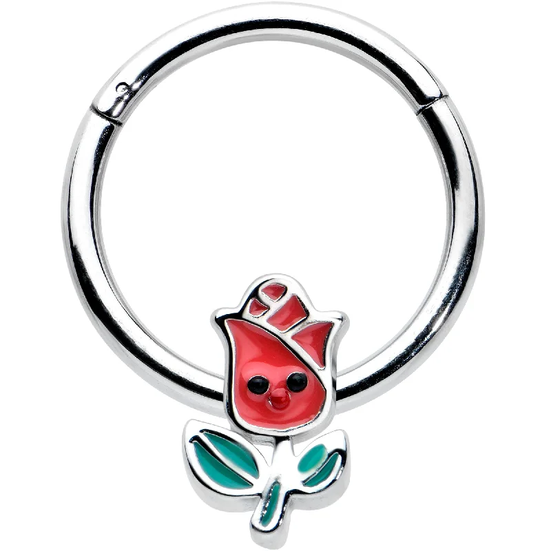 Heart Nose Rings -16 Gauge 3/8 Sweet Happy Rose Flower Hinged Segment Ring