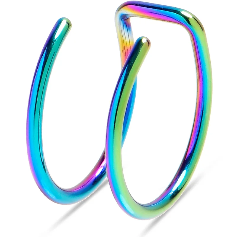 Women's Earrings – Elegant Designs for Every Personality--Rainbow Stainless Steel Clip on Double Hoop Fake Cartilage Earring Ear Cuff