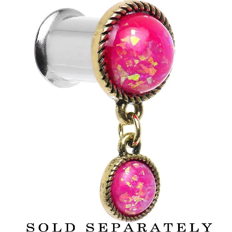 Women's Earrings – Elegant Designs for Every Personality--Double Pink Imitation Opal Dangle Plug Sizes 5mm to 1 Inch
