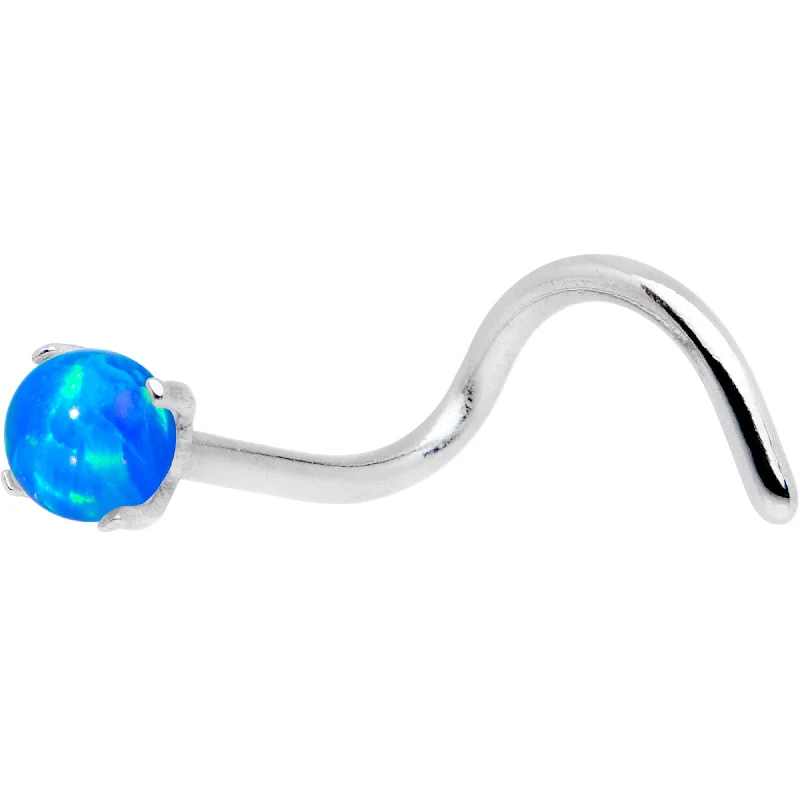 Elegant Nose Rings with Beautiful Designs -20 Gauge Blue Faux Opal Pronged Left Nose Screw Elegant Nose Rings with Beautiful Designs -20 Gauge Blue Faux Opal Pronged Left Nose Screw