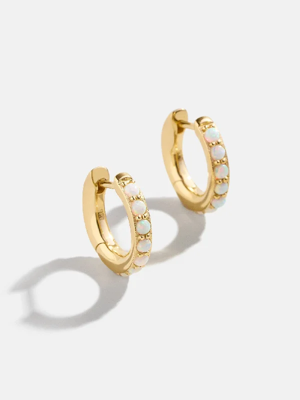 Women's Earrings – Elegant Designs for Every Personality--18K Gold Semi-Precious Huggie Earrings - Opal