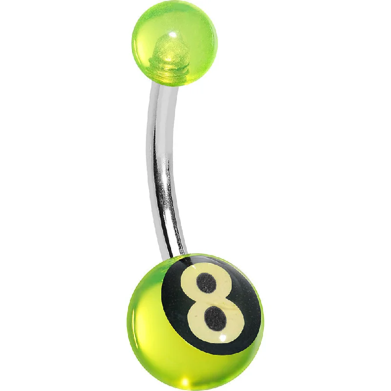 Belly Rings for a Polished Look -Light Green Acrylic Behind the 8 Ball Belly Ring