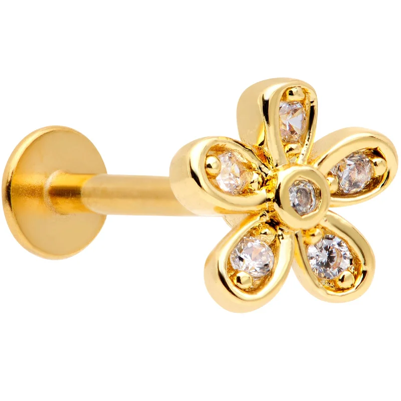 Timeless Lip Rings with Subtle Glam16 Gauge 5/16 Clear CZ Gem Gold Tone Loopy Daisy Flower Labret Monroe Tragus