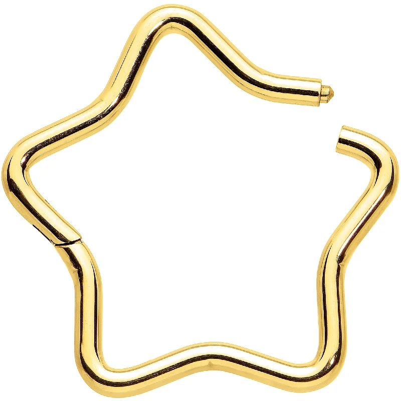 Women's Earrings – Elegant Designs for Every Personality--16 Gauge 3/8 Gold Tone Five Pointed Star Shaped Hinged Segment Ring Women's Earrings – Elegant Designs for Every Personality--16 Gauge 3/8 Gold Tone Five Pointed Star Shaped Hinged Segment Ring