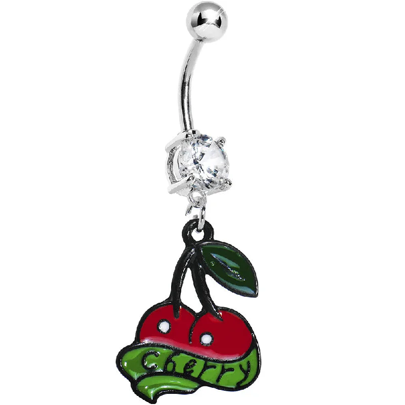 Classic Belly Rings with Simple Appeal -Crystalline Gem Cherry Banner Belly Ring