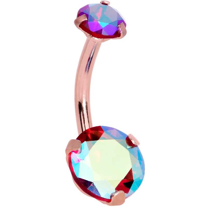 Unique Belly Rings with Glittering Stones -Red CZ Gem Rose Gold Tone Duo Internally Threaded Belly Ring Unique Belly Rings with Glittering Stones -Red CZ Gem Rose Gold Tone Duo Internally Threaded Belly Ring