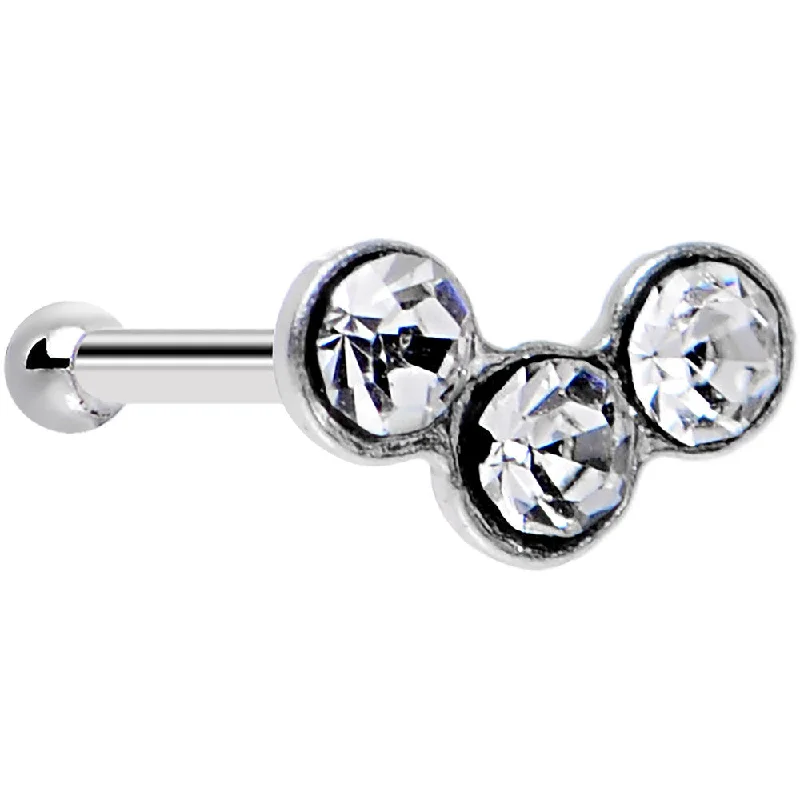 Gold Hoop Nose Rings -925 Silver 2mm Clear Trio Nose Bone Created with Crystals