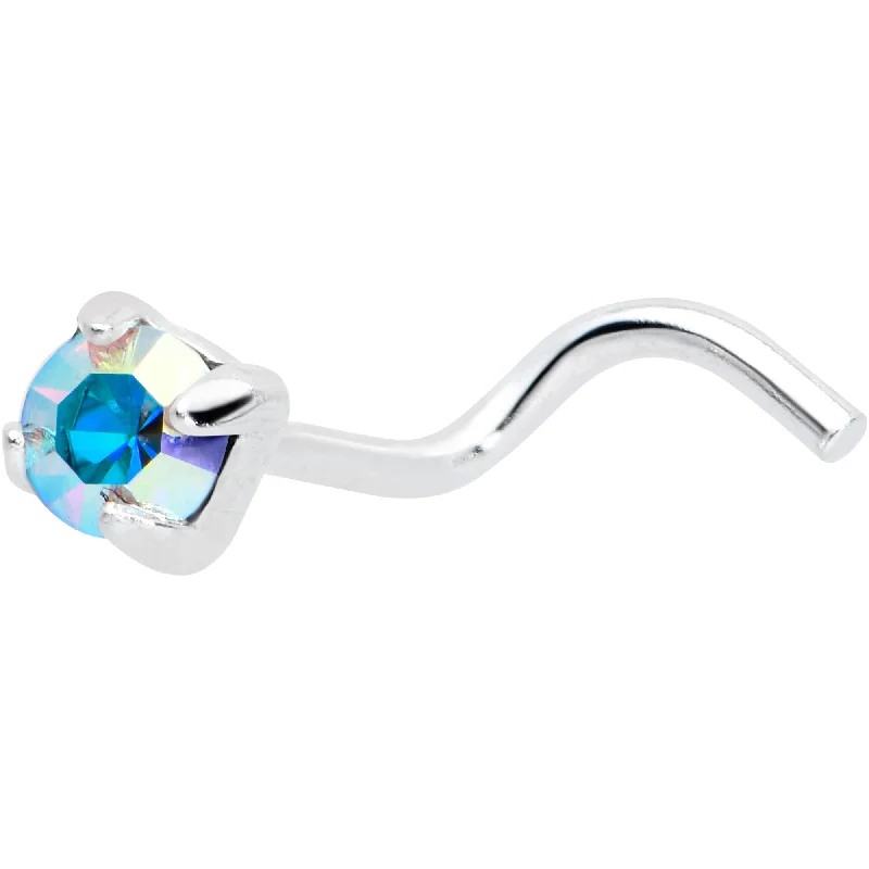Nose Rings for Creative Styling -Sterling Silver 3mm Aurora Nose Ring Created with Crystals Nose Rings for Creative Styling -Sterling Silver 3mm Aurora Nose Ring Created with Crystals