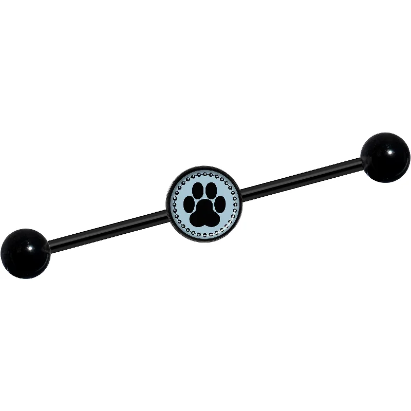 Women's Earrings – Elegant Designs for Every Personality--14 Gauge Black on Blue Paw Print Black Industrial Barbell 37mm