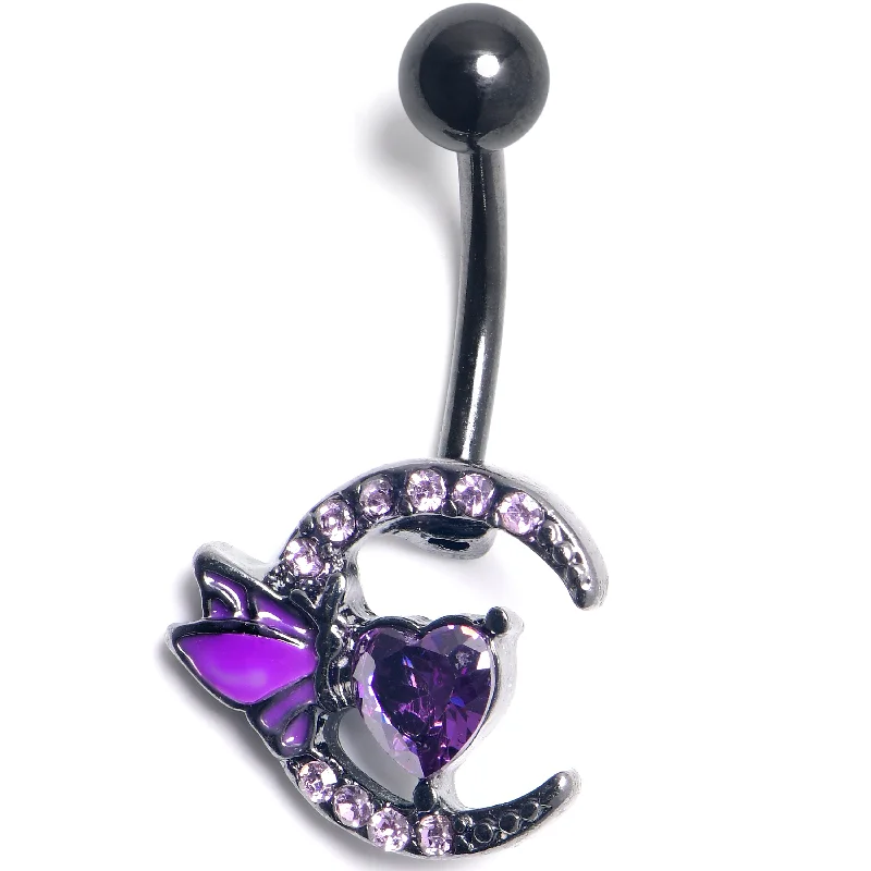 Sparkling Belly Rings with Gemstone Detailing -Purple Gem Black Butterfly Moon Heart Belly Ring Sparkling Belly Rings with Gemstone Detailing -Purple Gem Black Butterfly Moon Heart Belly Ring