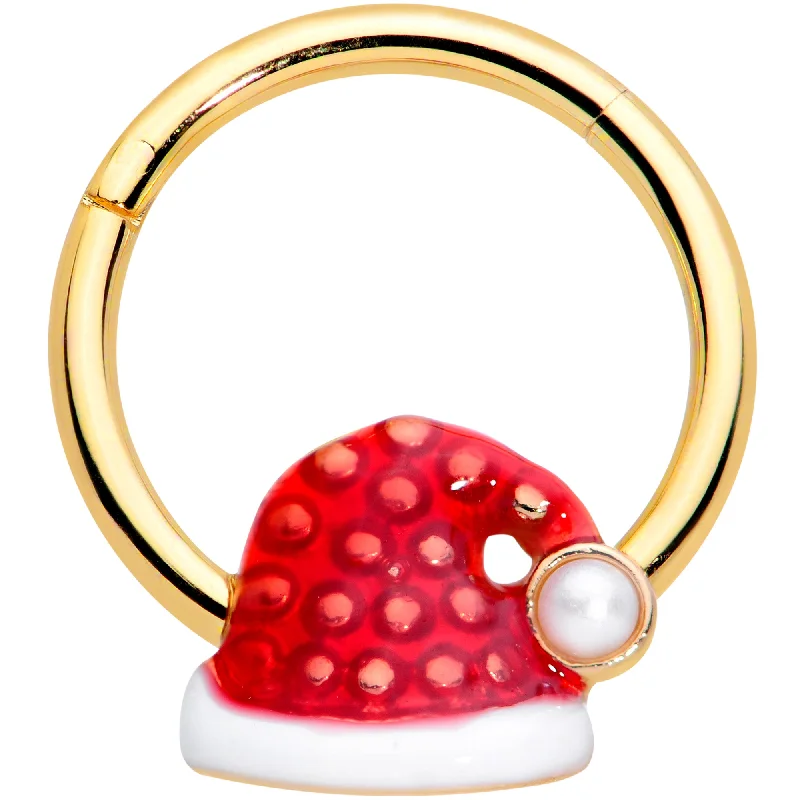 Personalized Nose Rings -16 Gauge 3/8 Gold Tone Red Santa Hat Christmas Hinged Segment Ring Personalized Nose Rings -16 Gauge 3/8 Gold Tone Red Santa Hat Christmas Hinged Segment Ring