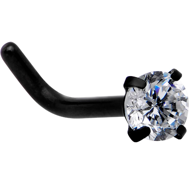Custom Nose Rings for Personalized Looks -18 Gauge 1/4 Clear 3mm CZ Gem Black IP L-Shape Nose Ring Custom Nose Rings for Personalized Looks -18 Gauge 1/4 Clear 3mm CZ Gem Black IP L-Shape Nose Ring