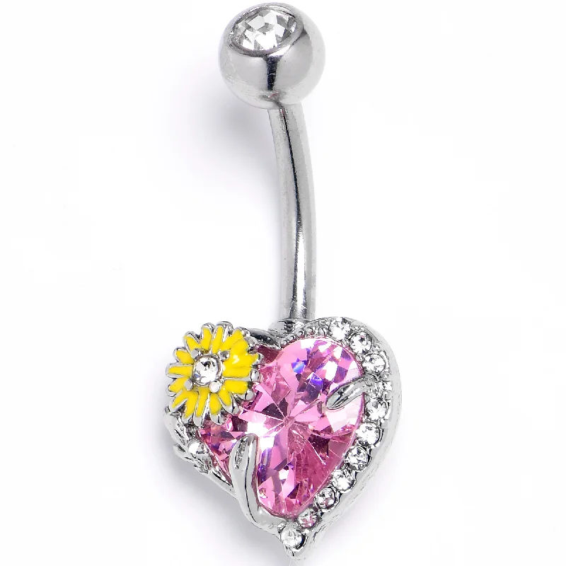 Sparkling Belly Rings for a Dazzling Effect -Pink Clear Gem Sunflower Heart Love Belly Ring Sparkling Belly Rings for a Dazzling Effect -Pink Clear Gem Sunflower Heart Love Belly Ring