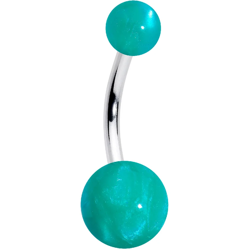 Trendy Belly Rings for Fashion-Loving Women -Opaque Teal Green Ends Belly Ring