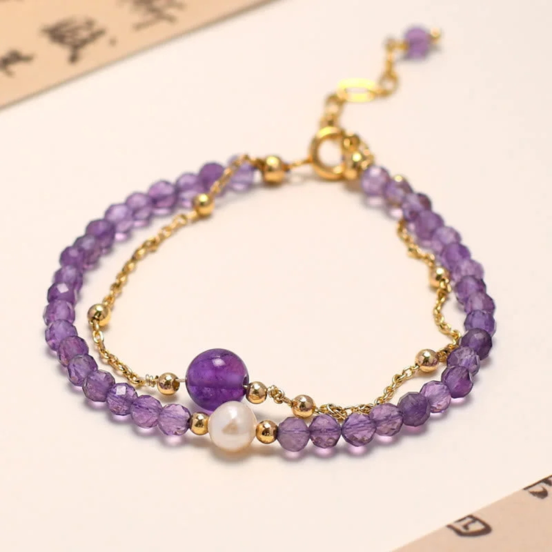 Luxury Crystal Bangles for Women-Buddha Stones 14K Gold Plated Amethyst Crystal Healing Double Layer Chain Bracelet Luxury Crystal Bangles for Women-Buddha Stones 14K Gold Plated Amethyst Crystal Healing Double Layer Chain Bracelet