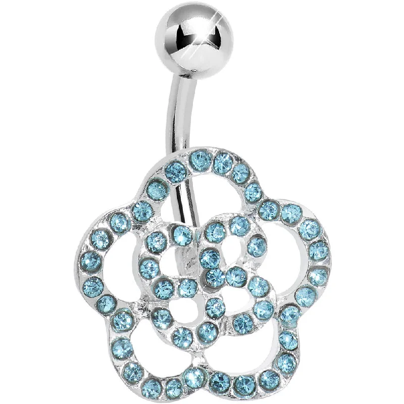 Stylish Belly Rings for Bold Statements -Aqua Gem Hollow Buttercup Flower Belly Ring Stylish Belly Rings for Bold Statements -Aqua Gem Hollow Buttercup Flower Belly Ring