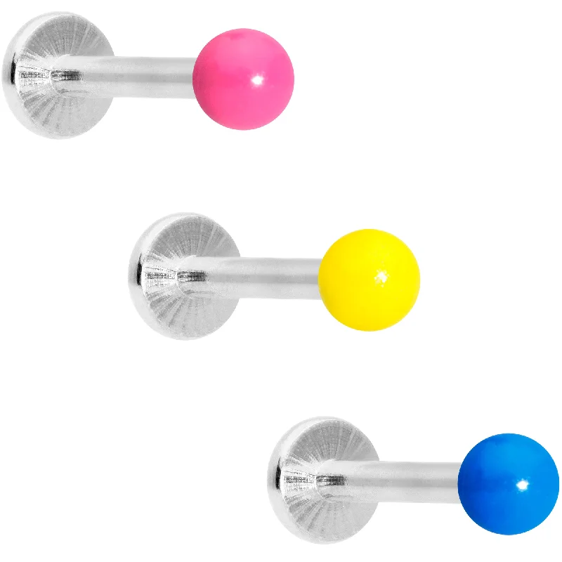 Comfortable Lip Rings for Modern Style16 Gauge 5/16 Blue Pink Yellow Glow Ball Labret Set of 3 Comfortable Lip Rings for Modern Style16 Gauge 5/16 Blue Pink Yellow Glow Ball Labret Set of 3