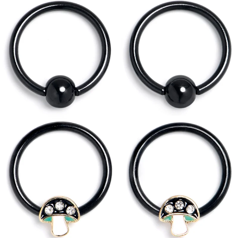 Simple Lip Rings for Minimalist Looks16 Gauge 3/8 Clear Gem Black Mushroom BCR Captive Ring Set of 4
