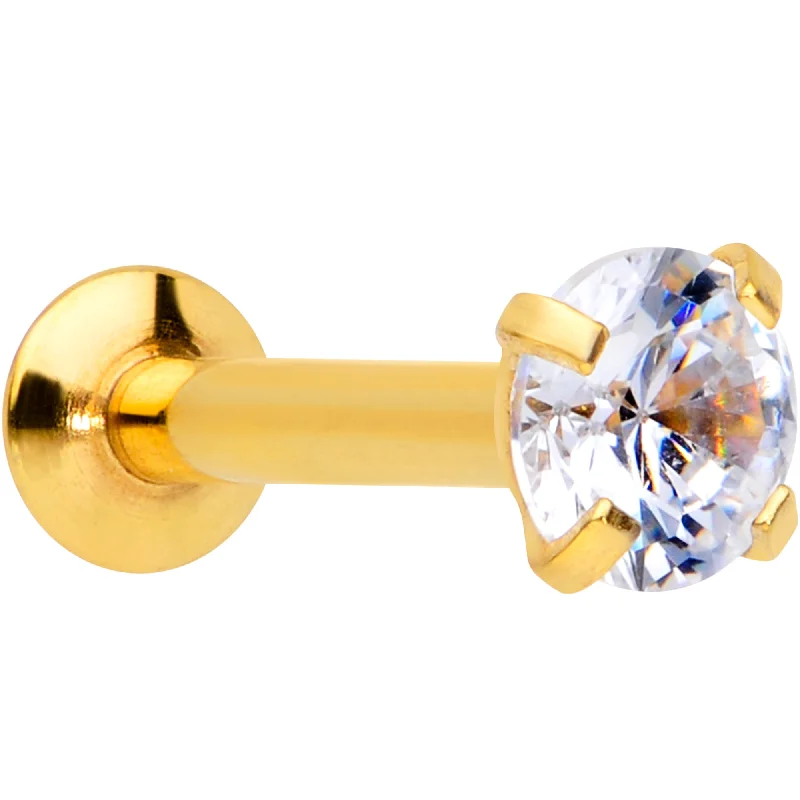 Classic Lip Rings with Timeless Appeal16 Gauge 1/4 CZ Gem Gold PVD 3mm Threadless Push In Labret Tragus