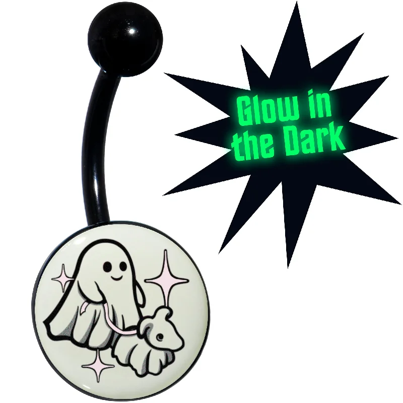 Comfortable Belly Rings for Fashionista Look -Black Anodized Glow in the Dark Halloween Ghost Dog Walker Belly Ring Comfortable Belly Rings for Fashionista Look -Black Anodized Glow in the Dark Halloween Ghost Dog Walker Belly Ring