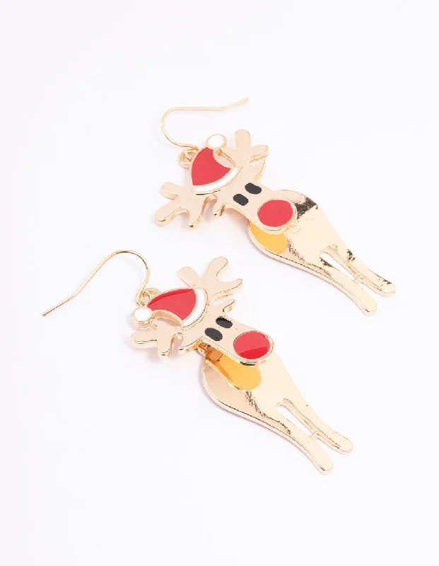 Nose Rings with Natural Stones -Gold Red-Nosed Reindeer Drop Earrings
