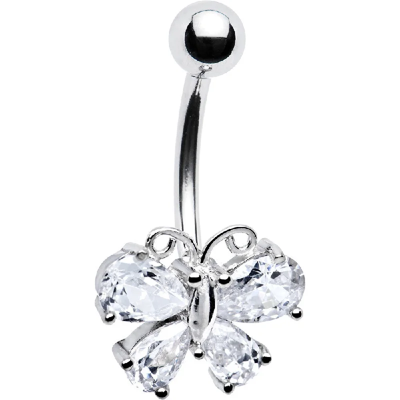 Beautiful Belly Rings with Polished Shine -16 Gauge Solid 14kt White Gold Cubic Zirconia Butterfly Belly Ring Beautiful Belly Rings with Polished Shine -16 Gauge Solid 14kt White Gold Cubic Zirconia Butterfly Belly Ring
