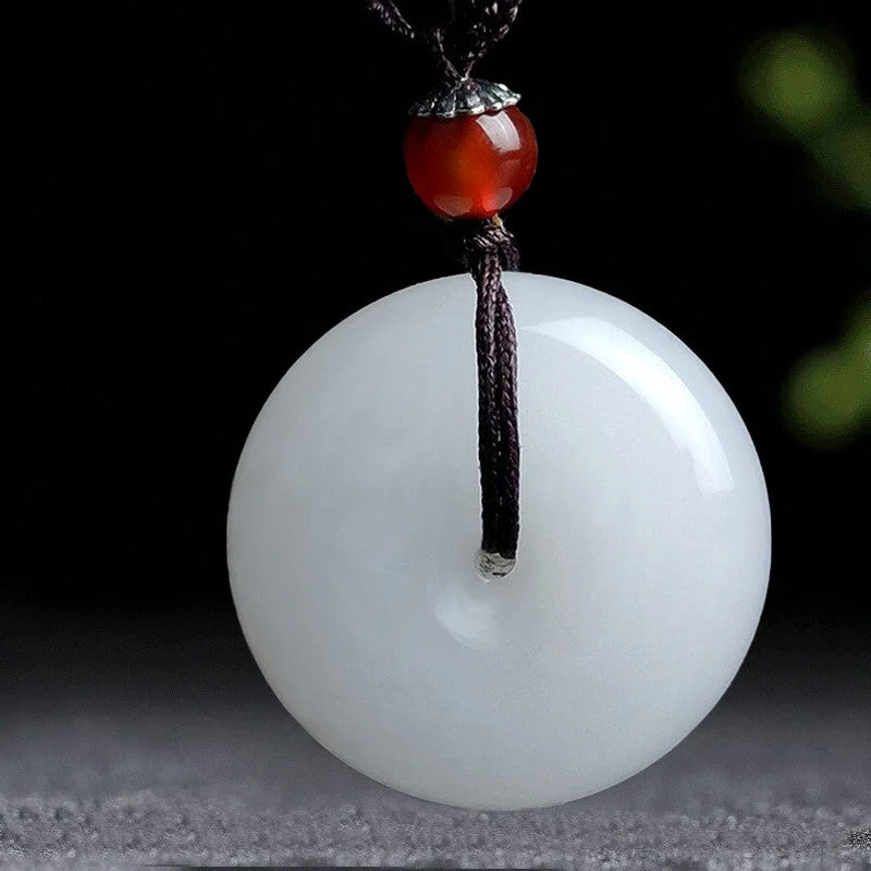 Shop Classic Women's Necklaces & Pendants with a Modern Twist-Buddha Stones Round Hetian White Jade Peace Buckle Blessing Necklace Pendant Shop Classic Women's Necklaces & Pendants with a Modern Twist-Buddha Stones Round Hetian White Jade Peace Buckle Blessing Necklace Pendant