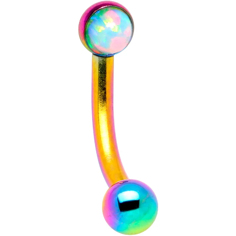 Women's Earrings – Elegant Designs for Every Personality--16 Gauge 1/4 White Synthetic Opal Flat Set Rainbow IP Curved Eyebrow Rook Piercing Women's Earrings – Elegant Designs for Every Personality--16 Gauge 1/4 White Synthetic Opal Flat Set Rainbow IP Curved Eyebrow Rook Piercing