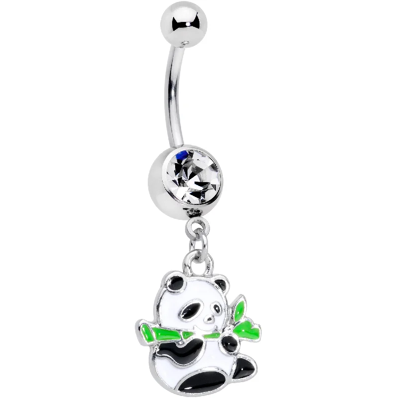 Belly Rings for Edgy and Bold Looks -Clear Gem Black White Hungry Panda Bear Dangle Belly Ring Belly Rings for Edgy and Bold Looks -Clear Gem Black White Hungry Panda Bear Dangle Belly Ring