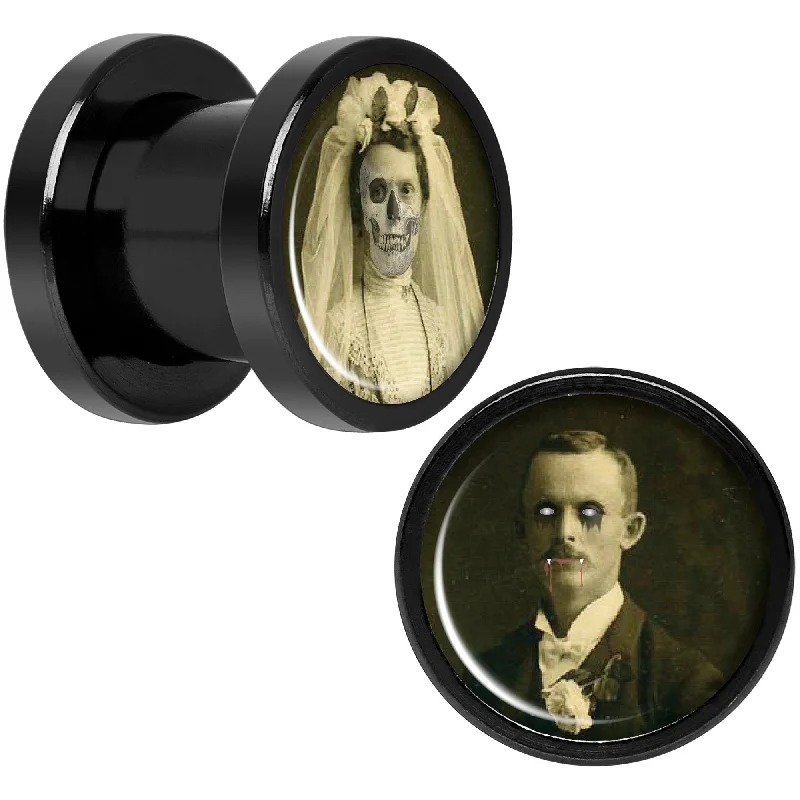 Women's Earrings – Elegant Designs for Every Personality--Undead Bride and Groom Halloween Black Anodized Plug Set 0 Gauge Women's Earrings – Elegant Designs for Every Personality--Undead Bride and Groom Halloween Black Anodized Plug Set 0 Gauge