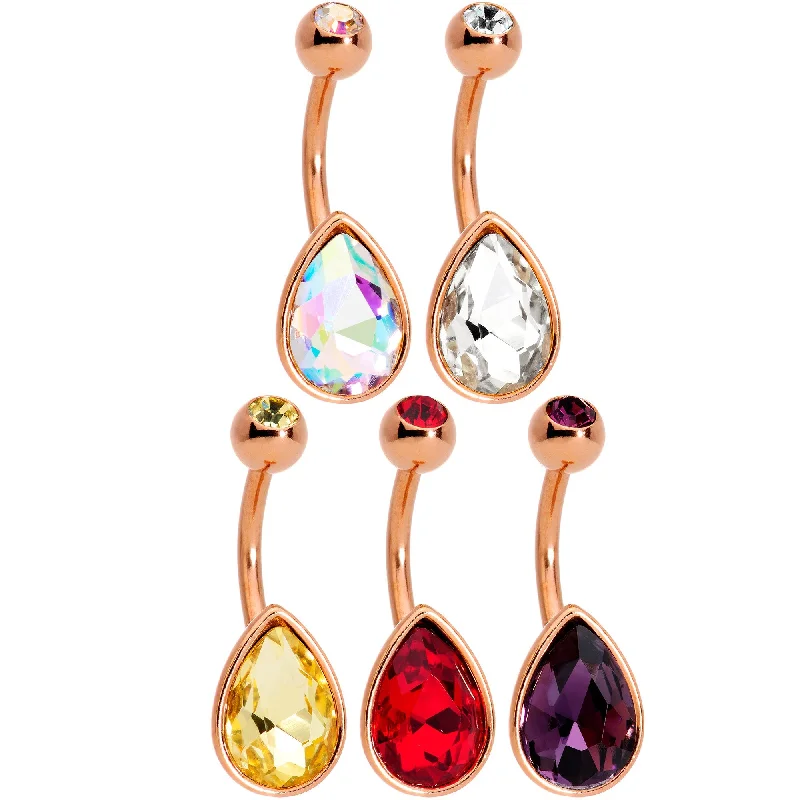 Stylish Belly Rings for Bold Statements -Color Gem Rose Gold Tone Drop Glamour Belly Ring Set of 5 Stylish Belly Rings for Bold Statements -Color Gem Rose Gold Tone Drop Glamour Belly Ring Set of 5