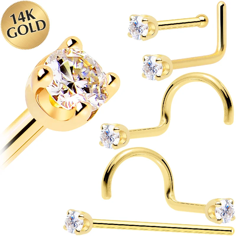 Nose Rings with Chic Touch -Solid 14KT Yellow Gold (April) 2mm Genuine Diamond Nose Ring