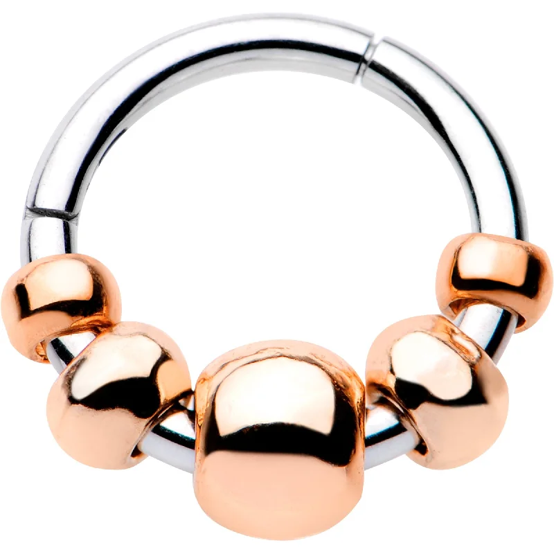 Women's Earrings – Elegant Designs for Every Personality--5/16 Rose Gold Tone Chunky Beads Hinged Segment Ring Circular Barbell