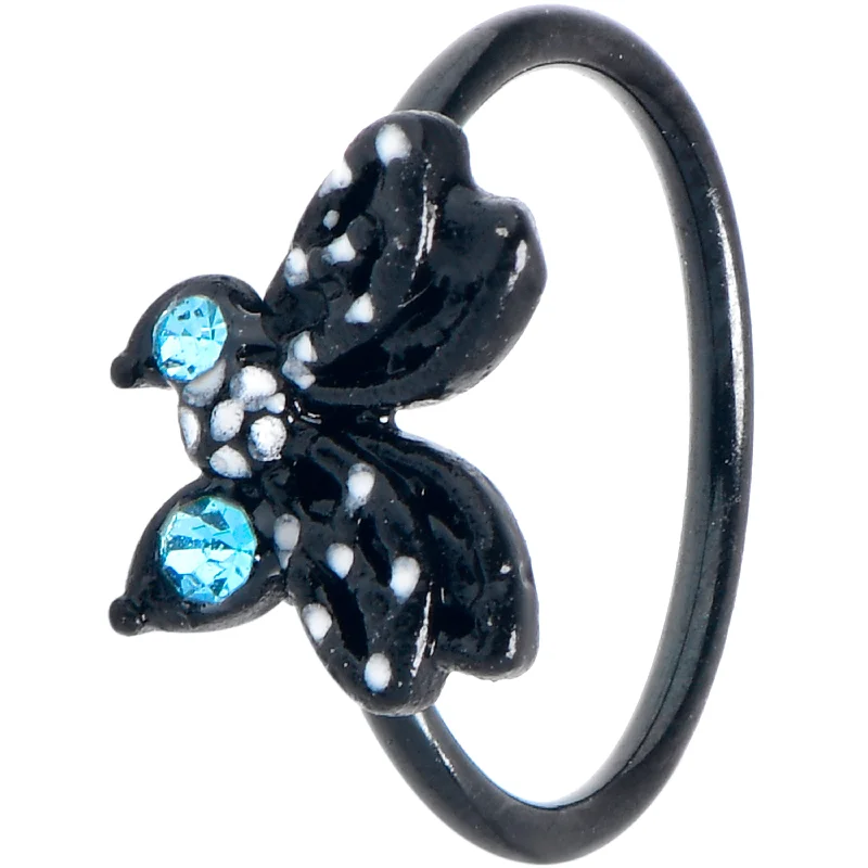 Nose Rings with Ruby Stones -20 Gauge 5/16 Blue CZ Gem Black Night Drama Butterfly Nose Hoop
