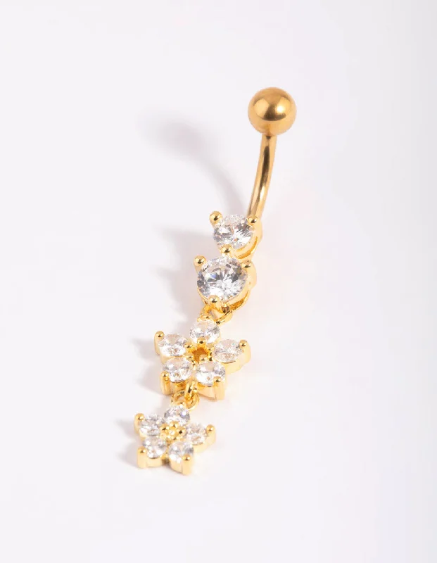 Comfortable Belly Rings for Fashion-Loving Women -Gold Plated Titanium Flower Belly Bar