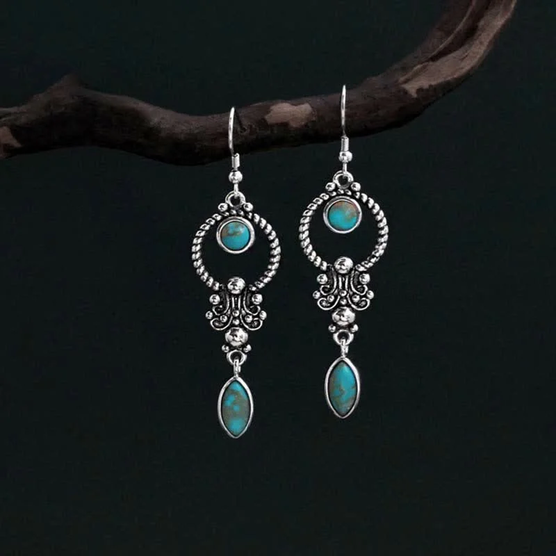 Women's Earrings – Elegant Designs for Every Personality--Buddha Stones 925 Sterling Silver Vintage Turquoise Waterdrop Pattern Balance Drop Dangle Earrings