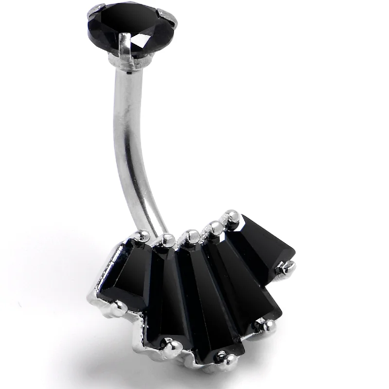 Stylish Belly Rings with Beautiful Details -Black CZ Gem Regal Rectangles Internally Threaded Double Mount Belly Ring Stylish Belly Rings with Beautiful Details -Black CZ Gem Regal Rectangles Internally Threaded Double Mount Belly Ring