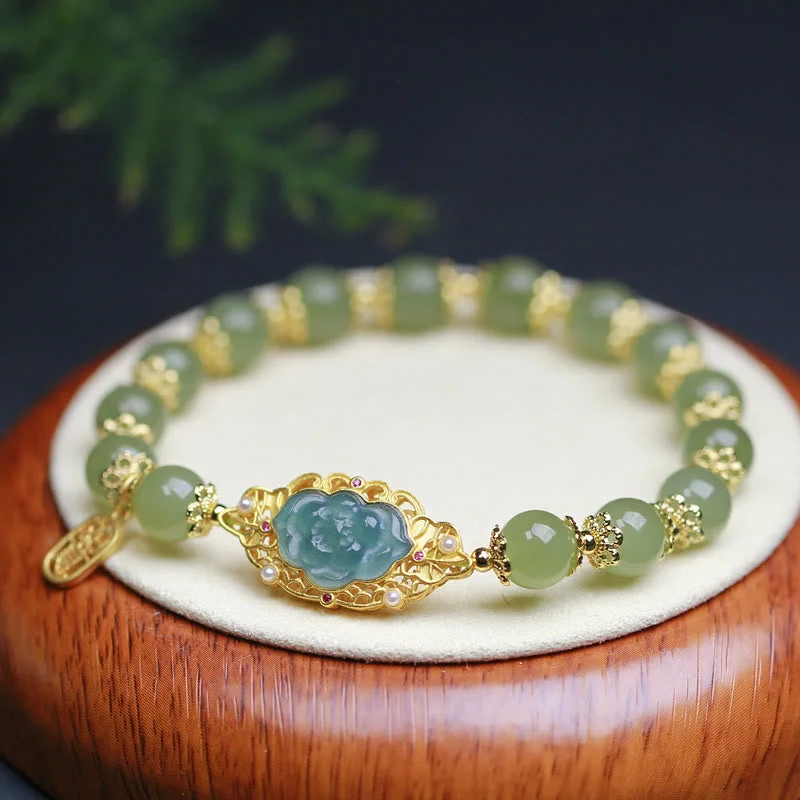 Cuff Bangles with Colored Stones for Women-14K Gold Plated 925 Sterling Silver Hetian Jade Lotus Luck Bracelet Cuff Bangles with Colored Stones for Women-14K Gold Plated 925 Sterling Silver Hetian Jade Lotus Luck Bracelet