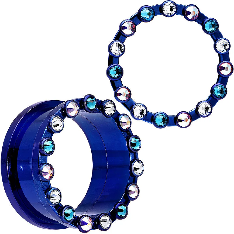 Women's Earrings – Elegant Designs for Every Personality--1 inch Dark Blue Titanium Tunnels with Removable Dermal Tops Women's Earrings – Elegant Designs for Every Personality--1 inch Dark Blue Titanium Tunnels with Removable Dermal Tops