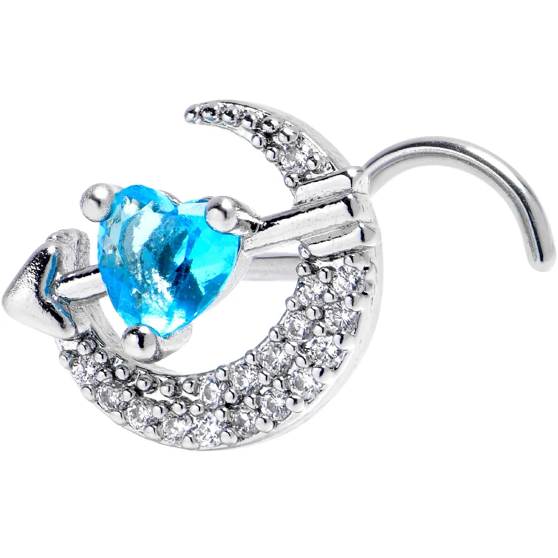 Sophisticated Nose Rings with Simple Designs -20 Gauge 7mm Blue Clear CZ Gem Moon Lover Left Side Nose Screw Sophisticated Nose Rings with Simple Designs -20 Gauge 7mm Blue Clear CZ Gem Moon Lover Left Side Nose Screw