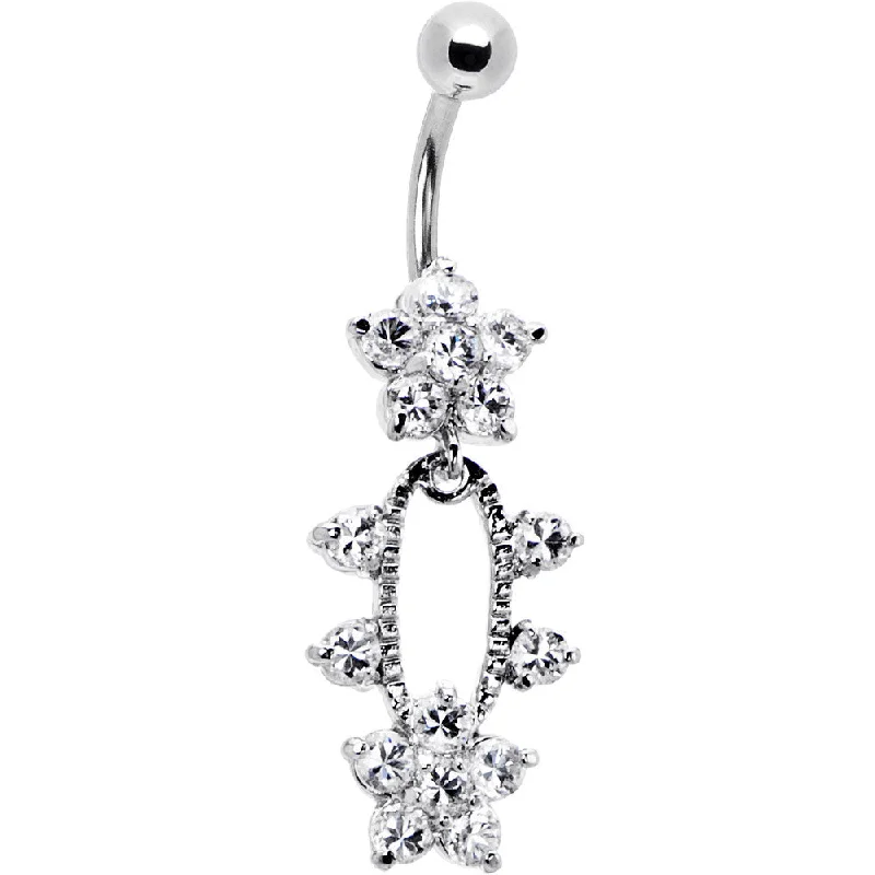 Designer Belly Rings with Creative Features -Crystalline Sensational Sparkle Flower Belly Ring