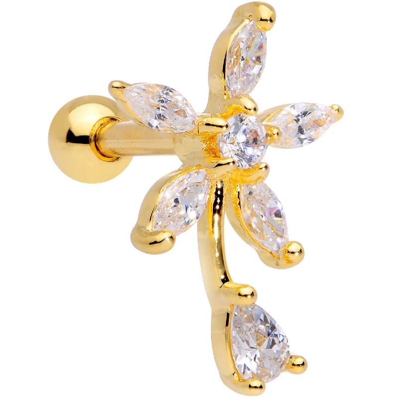 Women's Earrings – Elegant Designs for Every Personality--16 Gauge 1/4 Clear CZ Gem Gold Tone Flower Cartilage Tragus