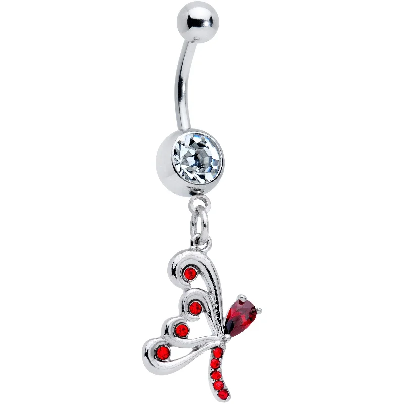 Belly Rings with Beautiful Stones for Stunning Fashion -Clear Red CZ Gem Dragonfly Wings Dangle Belly Ring Belly Rings with Beautiful Stones for Stunning Fashion -Clear Red CZ Gem Dragonfly Wings Dangle Belly Ring