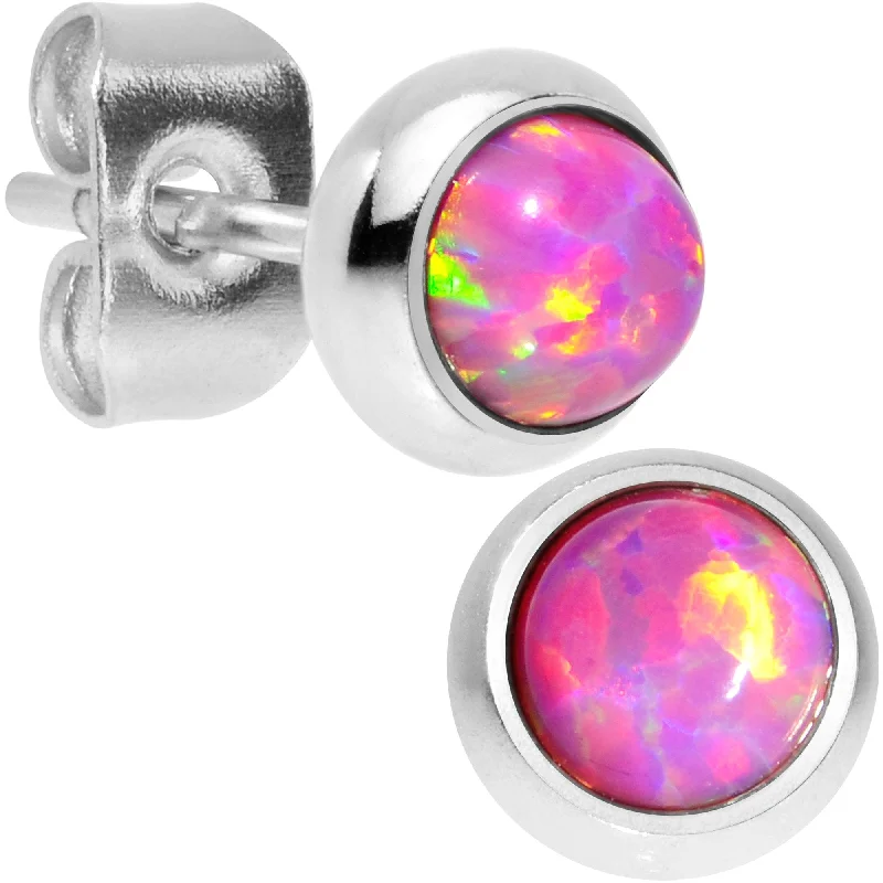 Women's Earrings – Elegant Designs for Every Personality--Pink Synthetic Opal 316L Surgical Steel Stud Earrings
