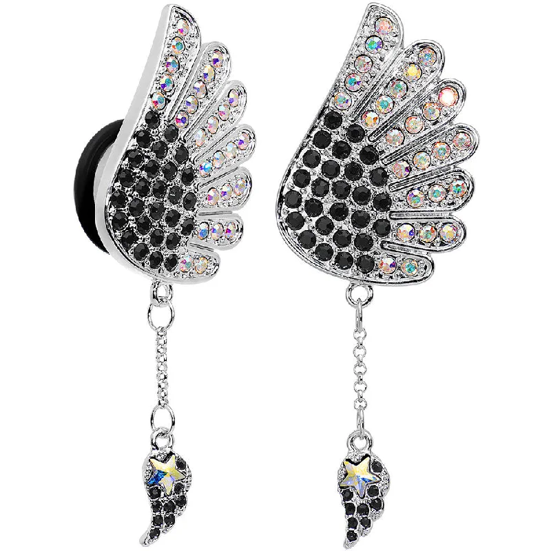 Women's Earrings – Elegant Designs for Every Personality--5/8 Aurora Black Gem Arial Angel Wings Dangle Plug Set Women's Earrings – Elegant Designs for Every Personality--5/8 Aurora Black Gem Arial Angel Wings Dangle Plug Set
